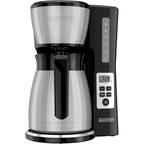 BLACK DECKER 12 Cup Thermal Programmable Coffee Maker with Brew Strength and VORTEX Technology, Black/Steel, CM2046S