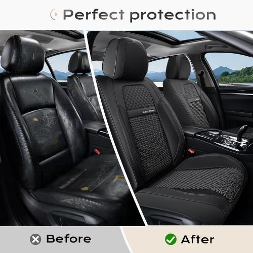 Coverado Car Seat Covers Full Set, Nappa Leather Black Seat Covers for Cars, Waterproof Car Seat Protector, Front and Back Seats Universal Fit for Most Vehicles