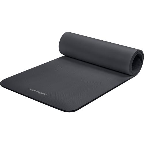 Color Black Retrospec Solana Yoga Mat 1/2 Thick w/Nylon Strap for Men & Women - Non Slip Exercise Mat for Yoga, Pilates, Stretching, Floor & Fitness Workouts