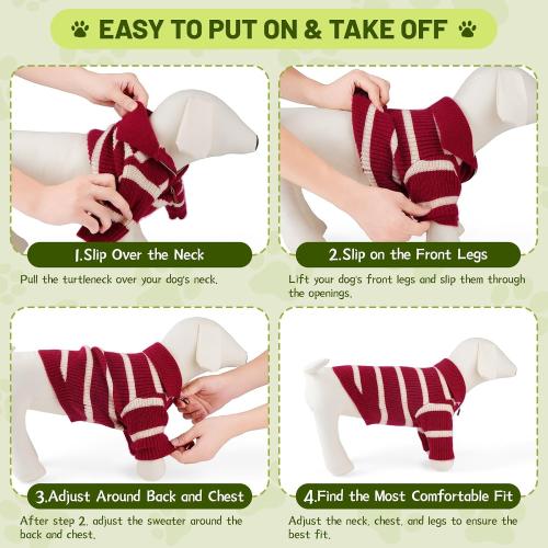 Small Dog Sweater with Zipper, Knitted Striped Pullover Dog Clothes for Cold Weather, Thick Warm Cozy Stretchy Sweater for Chihuahua, Bulldog, Dachshund, Pug(Red & White Strip, XXL)