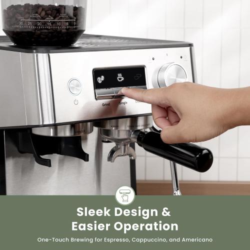 Gevi 20 Bar Espresso Machine with Grinder & Steam Wand for Latte Cappuccino | Removable Water Tank, Powerful Milk Frother, Stable Pressure System For Crafting Silky Homemade Coffee Drinks