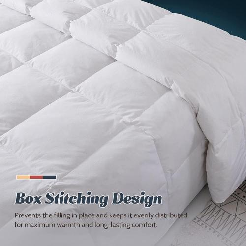 Feather Comforter, Filled with Feather and Down, White Duvet Insert - Luxurious Hotel Collection Bed Blanket Comforter - 100% Cotton Shell - 128 x 98