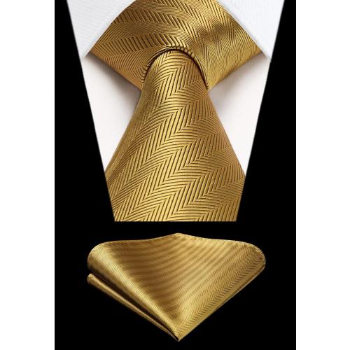 Color Gold HISDERN Mens Ties Striped Ties for Men Formal Tie and Pocket Square Set Necktie for Wedding Business Graduation
