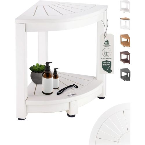Waterproof Corner Shower Stool - White Waterproof Shower Bench for Shaving Legs & to Sit On - Easily Assembled Corner Bench & Shelf - Restroom Organizer - Restroom Home Decor