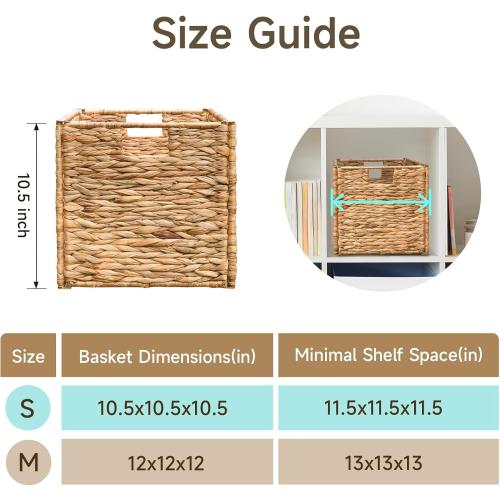 10.5x10.5x10.5 Water Hyacinth Storage Cube, Wicker Baskets for Shelves, Woven Square Basket for Living Room (6 Packs 10.5x10.5in)