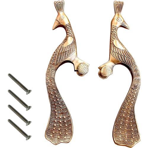 eSplanade - Designer Peacock Shape Brass Door Handles (2 pcs) | Handlesets | Door Decor | Pair of Brass Door Handles Door Pulls (13 Inches)
