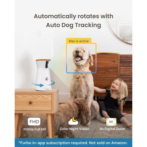 Furbo 360° Dog Camera - Unlock with Paid Plan: Home Security & Dog Safety Alerts, Rotating Pet Treat Dispenser w/ 2-Way Speaker, Smart Indoor Cam w/Phone App (3mo Minimum Subscription Required)