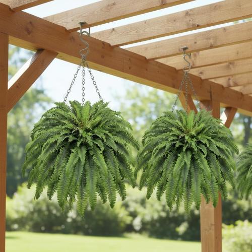 50 Fake Ferns Artificial Plants Large, 98 Fronds 2 Artificial Ferns for Outdoors and Indoors, Suitable for Planter Garden Porch Office Decor