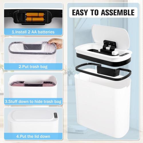 Cesun Motion Sensor Trash Can, 5 Gallon Automatic Bathroom Garbage Can with Lid, Touchless Smart Plastic Slim Wastebasket for Bathroom, Office, rv, Bedroom, Living Room, White