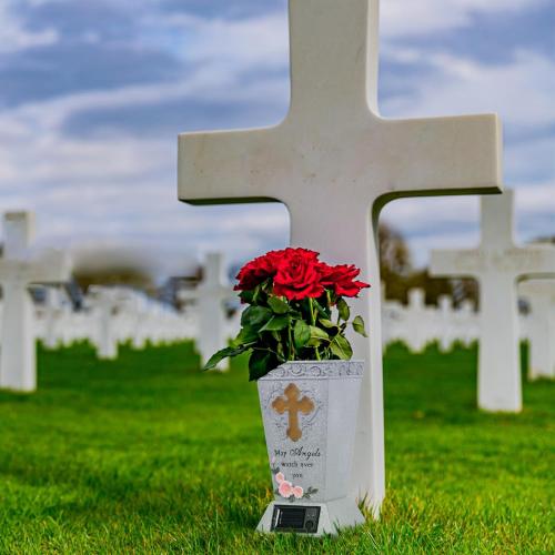 DAMEING Cemetery Vase for Grave, Cemetery Decorations for Grave, Solar Lights Cross Grave Flower Vases for Cemetery, Tomb Decoration Memorial Gift for Lost Loved One
