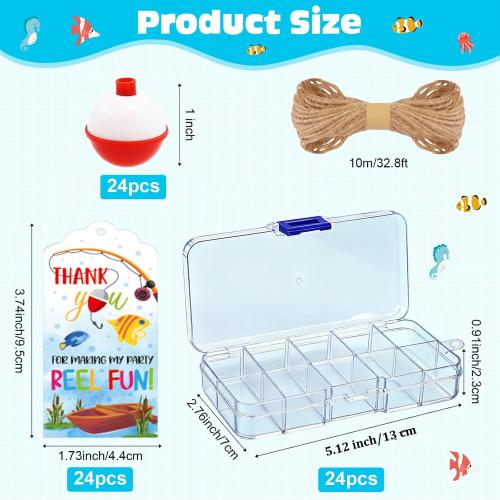24 Set Fishing Candy Little Tackle Boxes for Birthday Party Favors with 24 Fishing Bobber 24 Thank You Cards for Making My Party Reel Fun Gone Fishing Theme Supplies Fishing Decorations (24)