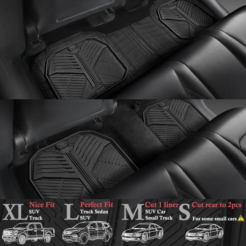 CAR PASS Heavy Duty Rubber Rear Car Mat, Deep-Dish Odorless Car Floor Mats All Weather, Universal Trim-to-Fit for SUVs Trucks Sedans, Waterproof Anti-Slip, Black