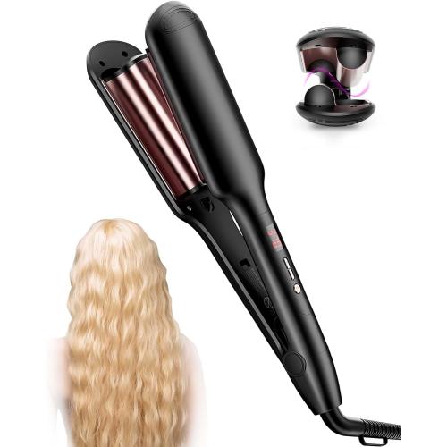 ANWA Double Barrel Hair Waver Crimper Tool, 1 Inch (25mm) Wavy Hair Crimper Iron for Women Beach Waves, Ceramic Deep Beach Wave Curling Iron Black***