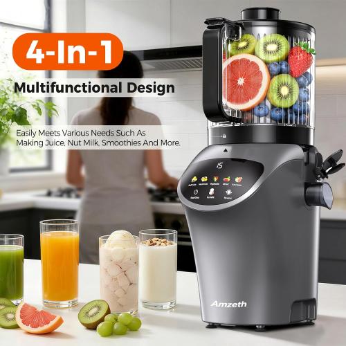 Juicer Machines with 6.5 Large Chute,4-in-1 Cold Press Juicer for Whole Vegetables Fruits,AC Motor,120oz Large Capacity, Makes Juice,Nut Milk & Sorbet,Premium Gray,Easy to Clean.(Advanced Space Gray)