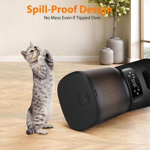 Automatic Cat Feeder, Cat Food Dispenser with Stainless Steel Bowl, Timed Portion Control 20 Portions 6 Meals Per Day, Voice Recorder, Dual Power Supply for Small Dogs