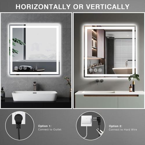 Memobarco LED Bathroom Mirror 24x 24 with Frontlit and Backlit, Anti-Fog Bathroom Vanity Mirror,Stepless 3 Colors Temperature & Dimmable Wall Mounted Mirror,Memory Tempered Glass Mirror for Bathroom