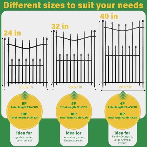 10 Panels No Dig Decorative Garden Fence, 32in(H)×22ft(L) Heavy-Duty Rustproof Metal Panels, Outdoor Dog Barrier for Yard & Patio, Landscape, Border| Portable Temporary Fencing