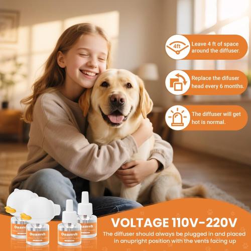 Dog Calming Diffuser, 6 in 1 Puppy Pheromones Calming Diffuser, Relaxing Pheromone Plug in Kit for Dogs Relief Stress Anxiety Fighting Scratching Peeing Accidents, 2 Diffuser 4 Refill(48ml)
