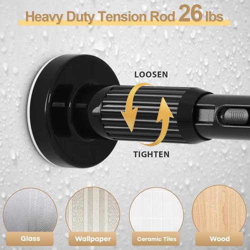 Black Tension Curtain Rod 41-126 In(4-10Ft), Long Curtain Rod No Drilling for Window or Bathroom,Outdoor Tension Rods for Patio, Heavy Duty Shower Rod,Rod Diameter 1.26In-One-bond stretching