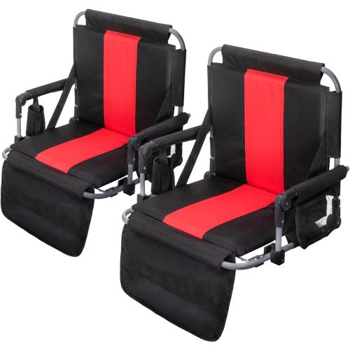 GREEN PARTY Stadium Seat for Bleachers Portable Outdoor Floor Folding Stadium Chair with Armrest, Back Support, Cup Holder, Mesh Bag and Hide Hooks