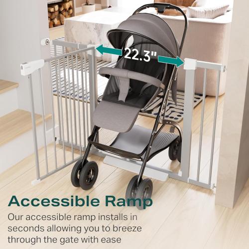 Cumbor 29.7-46 Baby Gate for Stairs, Auto Close & Dual Lock Dog Gate for the House, Mom's Choice Awards Winner-Pressure Mounted Pet Gates for Doorways & Hallways, Walk-Through Child Gate Indoor, Gray