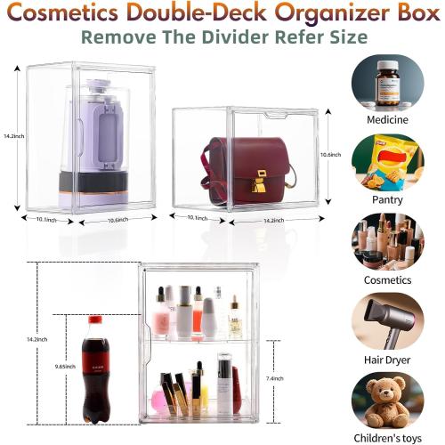 2Pack Makeup Organizer Storage, Large Capactiy Acrylic Bathroom Organizer, Clear Cosmetics Organizer Bins with Division Board for Vanity, Skincare, Countertop Storage and Display Case