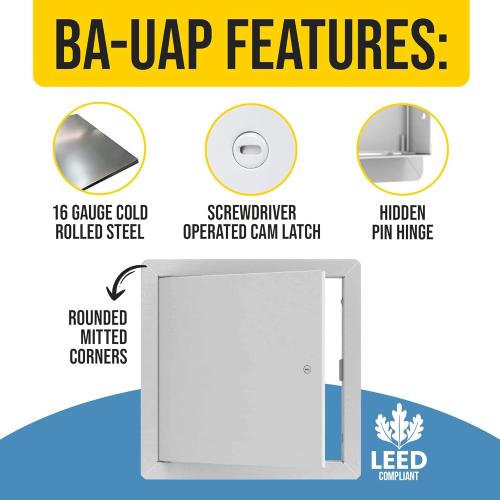 Best 24 x 24 Universal Metal Access Panel with Flange, 16-Gauge Cold Rolled Steel Access Door for Dry Wall/Ceiling, LEED Compliant Drywall Panel with Hidden Pin Hinge, Screwdriver Latch, BA-UAP