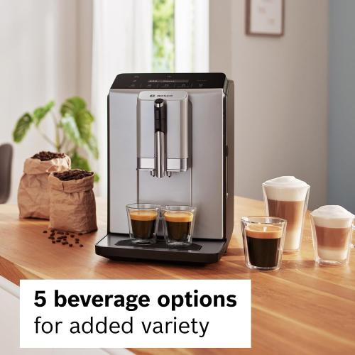 Bosch TIU20508 300 Series Fully Automatic Espresso Machine with Milk Express (in-cup frother), LCD   Touch Control Panel, Cup Warmer, OneTouch Milk-based Beverages and 5 Beverage Options, Dark Silver‼️Light dirt‼️