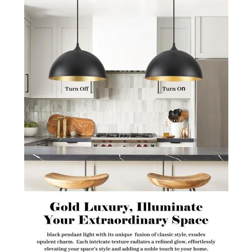 Black Pendant Lights Kitchen Island 2 Pack, 14 Inch Large Dome Pendant Light, Black and Gold Farmhouse Pendant Light, Island Pendant Lights for Kitchen, Dining Room