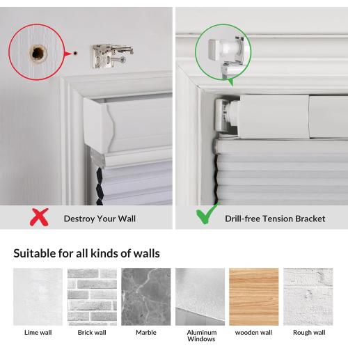BERISSA Top Down Bottom Up Cordless Cellular Shades No Tools No Drill Honeycomb Blinds for Windows Shades for Indoor Windows Easy to Install,30 W x 72 H Blackout White,Fast Arrival