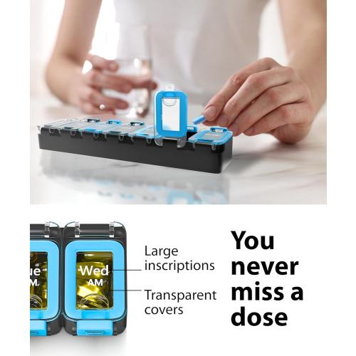 Weekly Pill Organizer 1 time a Day – Pill Box 7 Day with Enhanced Waterproof Seal, Large compartments Hold Big Vitamins & Supplements, Upgraded Locking lids, for Home & Travel use, Durable Hard case