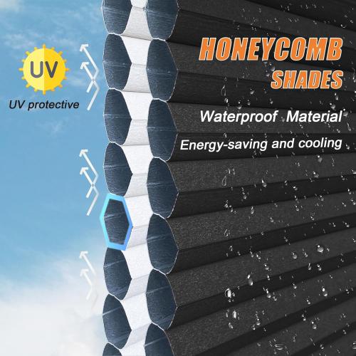 Cordless Cellular Blinds Shades Easy Cut Adjust Size Cordless No Drilling Honeycomb Window Blinds for Home Kitchen Office, Easy to Install No Tool Need Black Blackout
