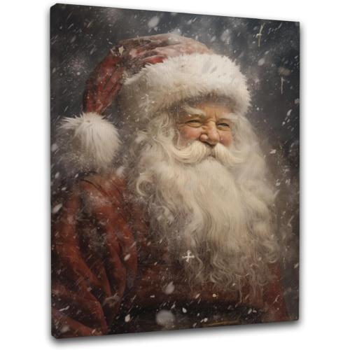 Christmas Canvas Wall Art 12x16 Inch – Vintage Santa Claus Print for Holiday Decor, Classic Santa Painting Picture for Living Room or Entryway