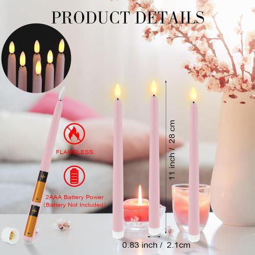 Macarrie 24 Packs Flameless Taper Candles Battery Operated Fake 11 Inch Long Candlelight LED Flameless Candlesticks Flickering Tapered for Christmas Church Prayer New Year Wedding(Pink)