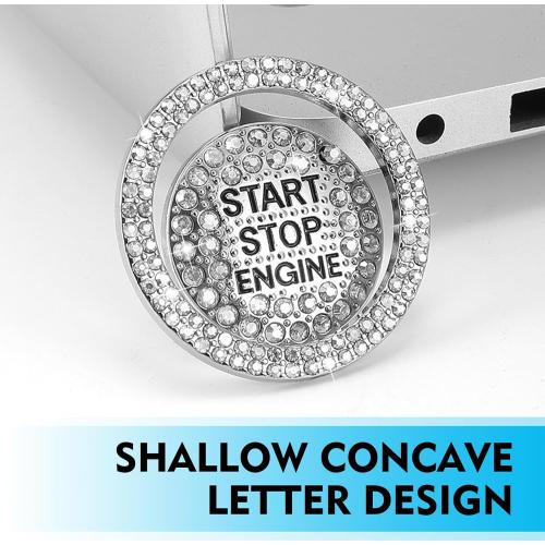 Crystal Rhinestone Car Engine Stop Decoration Ring Sticker, Sparkling Rhinestone Push Start Button Decorative Cover, Bling Interior Accessories for Women, Universal for Most Car (White)