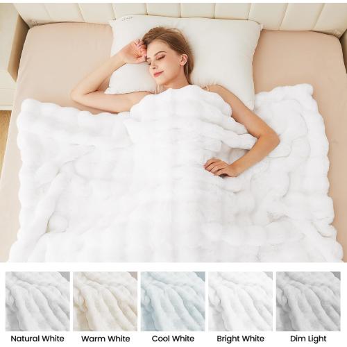 ORINOVA White Furry Blanket King Size Soft Faux Fur Throw Fuzzy Bunny Fur Blanket for Bed Cozy 90x108 Fluffy Blankets King for Bedroom Living Room Home Decor Gifts 1000 GSM