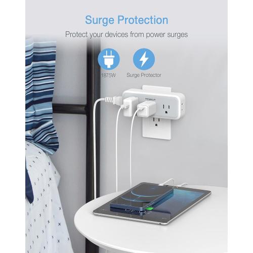 2 Pack Multi Plug Outlet Extender, TESSAN Surge Protector Wall Plug Splitter with 5 Electrical Outlet Expander, Multiple Plug Adapter for Travel Home Office