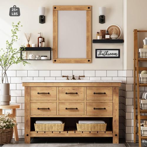QEEIG Bathroom Shelves Over Toilet - Paper Storage Wall Mounted Farmhouse Decor Decorations Aesthetic Décor Sign Small Floating Shelf 2 1 Set 16 inch, Black (020B)