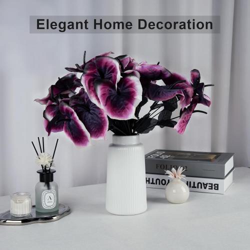 Tikea Black Artificial Flowers, 5 Pcs Artificial Anthurium Flowers with Stem for Halloween, Gothic Decor, Wedding, Home Decor and Vase Bouquet Floral Arrangement (Purple 13.4”)