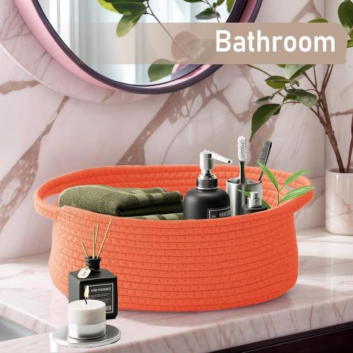 JMvicyroam Small Woven Basket, Empty Gift Basket, Orange/1 Pack | Small Gift Basket, Cotton Rope, 12 x 8 x 15 in, Handles, Includes Ribbon and Bag, Birthday Gift Basket