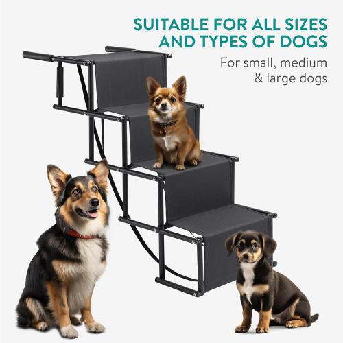 Navaris Dog Car Ramp - Folding Dogs 4 Step Ramp - Give Your Dog a Boost with Steps for Car - Stairs Come with Carry Bag