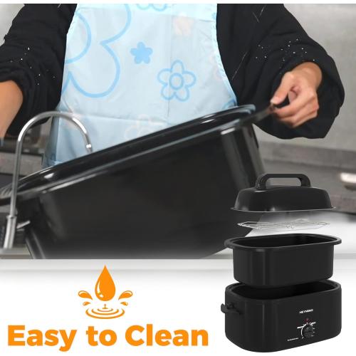 26 Quart Electric Roaster Oven with Visible & Self-Basting Lid, Large Turkey Roaster with Defrost Warm Function, Adjustable Temperature, Removable Pan Rack, Stainless Steel, Black