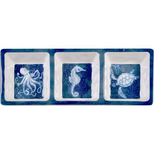 Certified International 28198 Oceanic 3-Section Relish Tray, 14.5-inch Length, Melamine