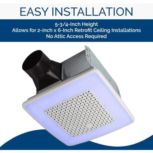 Broan-NuTone AER110RGBL ChromaComfort 110 CFM Ventilation Fan with 24 Color Selectable LED, 1.5 Sones, ENERGY STAR Certified, White