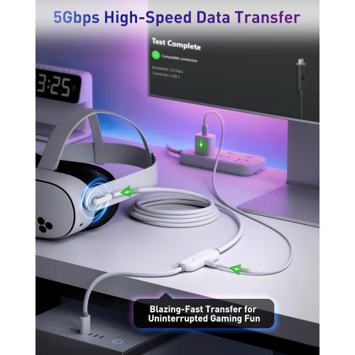 Size 16ft Maxonar VR Charging Link Cable 16FT (Next-Gen Chip) Compatible with Meta Quest 3S/Quest 3/Oculus Quest 2/Pico 4 Accessories and PC/SteamVR, Awesome Gift-5Gbps USB 3.0 to USB C Cable-White