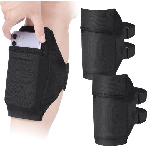 Jadive 2 Packs Cell Phone Leg Straps Leg Phone Holder Arm Smartphone Band Non Slip Ankle Wallet Calf Straps Adjustable Arm Pouch for Women Men Running Hiking Equestrian Motorcycle(Black)