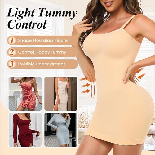 Women's Shapewear Slips for Under Dresses Tummy Control Full Slip Dress Seamless Body Shaper Spaghetti Strap Cami Dress