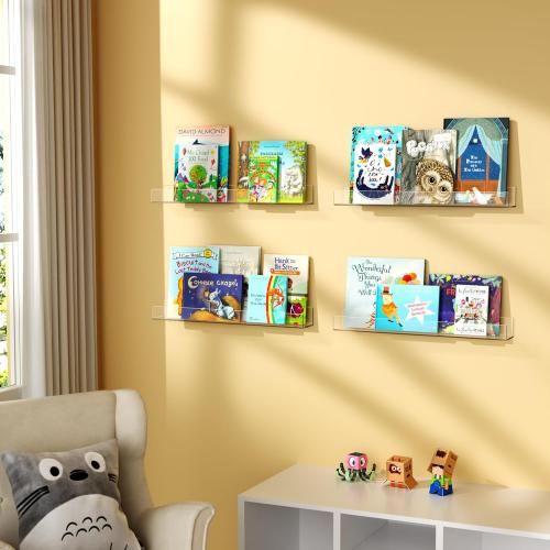NIUBEE 36-Inch Acrylic Floating Bookshelves for Kids, 2-Pack, Extra-Large Wall Shelves for Expanding Book Collections and Family Spaces