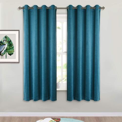 StangH Dark Teal Velvet Drapes 63-inch - Luxurious Home Decor Window Covering Soundproof Velvet Blackout Curtain Panels for Guest Room/Bedroom, W52 x L63, Peacock Blue, Set of 2