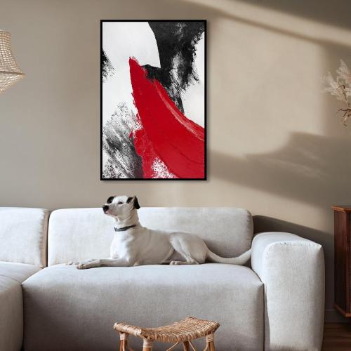 YPY Red Abstract Canvas Wall Art: Black and White Pictures Modern Minimalist Paintings Print Poster for Living Room Bedroom Bathroom Office Home Wall Decor 16x24